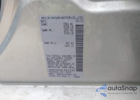 2025 Nissan Altima Sv Fwd from USA, damaged, VIN 1N4BL4DV6SN395391